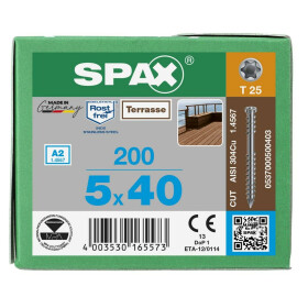 SPAX Terrassenschraube T-STAR plus CUT Fixiergewinde Edelstahl rostfrei A2 1.4567  5x40 - 200 Stk