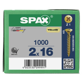 SPAX Senkkopf Kreuzschlitz Z - Vollgewinde YELLOX A2L  PZ1  -  2x16  -  1000 Stk
