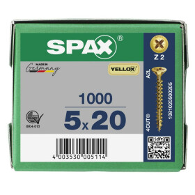 SPAX Senkkopf Kreuzschlitz Z - Vollgewinde YELLOX A2L  PZ2  -  5x20  -  1000 Stk
