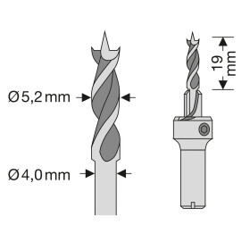 SPAX Bohrer 5,2 mm, F&uuml;r Holzdielen auf Aluminium, Holzbohrer mit &Oslash; 4,0 mm Schaft und &Oslash; 5,2 mm Spindel