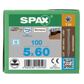 SPAX Terrassenschraube T-STAR plus CUT Fixiergewinde Edelstahl rostfrei A2 1.4567  5x60 - 100 Stk