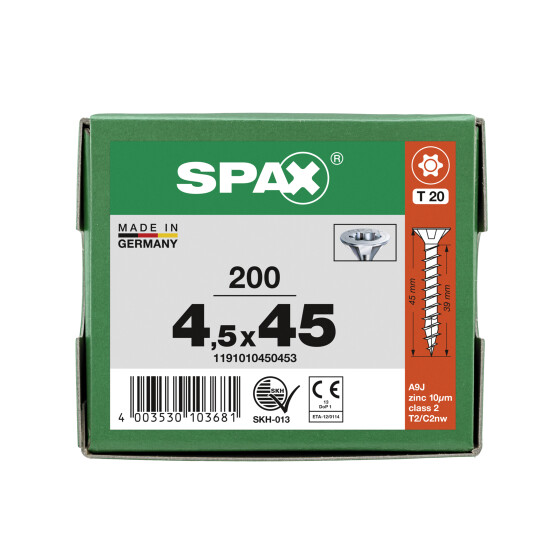 SPAX Senkkopf T-STAR plus - Vollgewinde WIROX A3J  T20  -  4,5x45  -  200 Stk