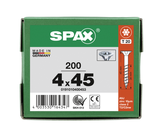 SPAX Senkkopf T-STAR plus - Teilgewinde WIROX A3J  T20  -  4x45  -  200 Stk