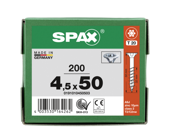 SPAX Senkkopf T-STAR plus - Teilgewinde WIROX A3J  T20  -  4,5x50  -  200 Stk