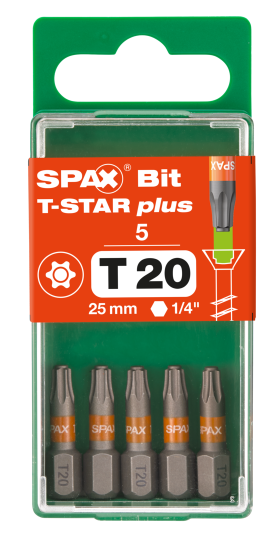 SPAX-BIT für T-STAR plus mit Kraftangriff T20 25mm - 5 Stk