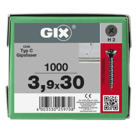 SPAX GIX-C Trockenbauschraube Senkkopf Fräsrippen H2 HILO-Gewinde  -  1000 Stk 3,9x30