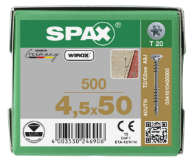 SPAX Verlegeschraube Senkkopf, T-STAR plus Fixiergewinde WIROX A3J  T20  -  4,5x50  -  500 Stk