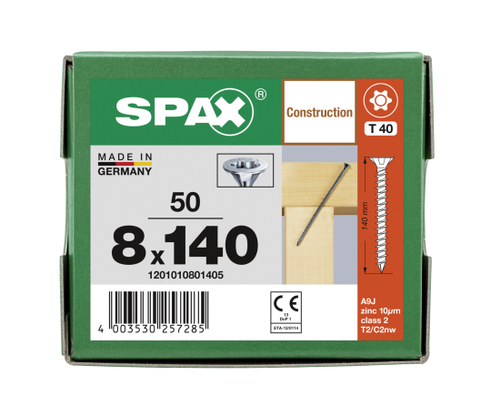 SPAX Senkkopf 8 mm T-STAR plus - Vollgewinde WIROX A3J  T50  -  8 x 140  -  50 Stk