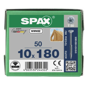 SPAX Senkkopf 10 mm T-STAR plus - Teilgewinde WIROX A3J  T50  -  10x180  -  5 Stk