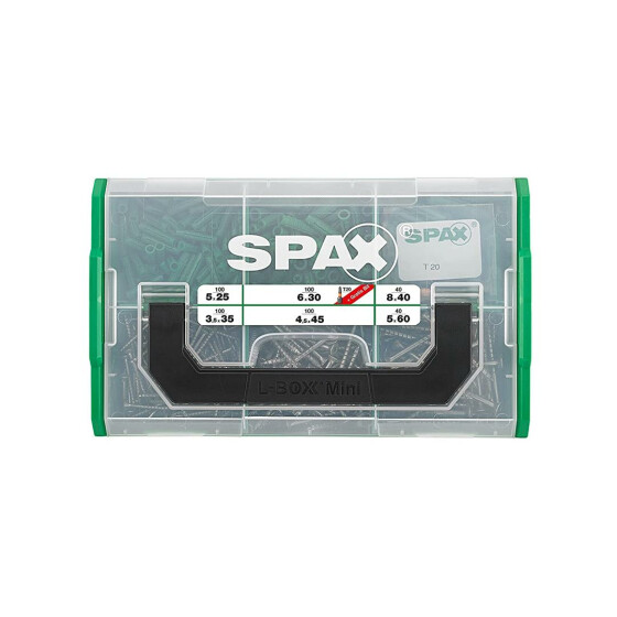 SPAX L-BOXX Mini, Dübel-Schrauben-Set 481 Teile, A9J, T-STAR plus, Se