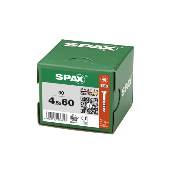 SPAX Universalschraube - 4,5 x 60 mm - 90 Stk - Teilgewinde - Senkkopf - T-STAR plus T20 - 4CUT - WIROX