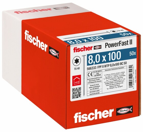 fischer PowerFast FPF II WTP 8,0 x 100 BC 50 Tellerkopf TX Teilgewinde verzinkt