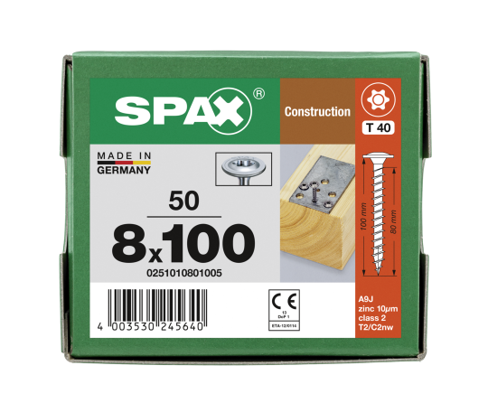 SPAX WIROX Tellerkopf T-STARplus TG TX40 8,0x100 50 Stk