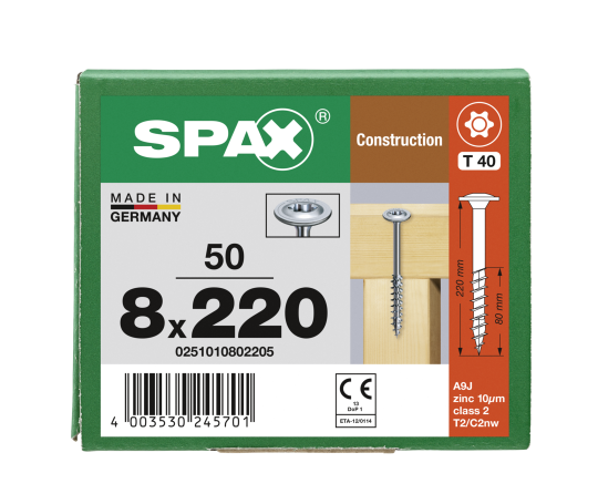 SPAX WIROX Tellerkopf T-STARplus TG TX40 8,0x220 50 Stk