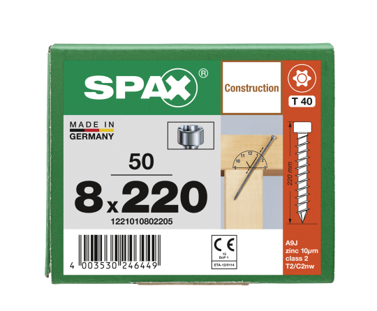 SPAX Zylinderkopfschraube T-STAR plus VG TX40 8 x 220 WIROX  50 Stk