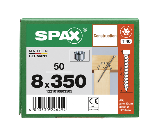 SPAX Zylinderkopfschraube T-STAR plus VG TX40 8 x 350 WIROX  50 Stk