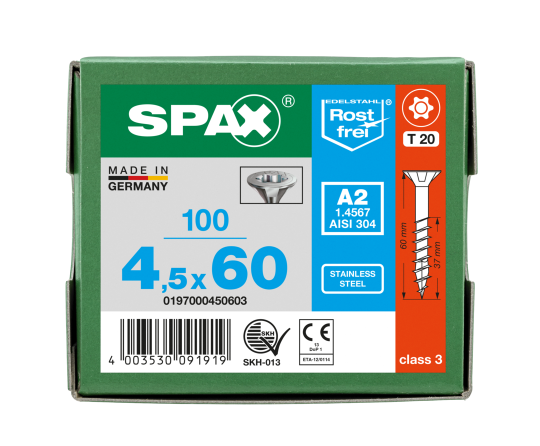 SPAX Senkkopf T-STAR plus - Teilgewinde Edelstahl rostfrei A2 1.4567  T20  -  4,5x60  -  100 Stk
