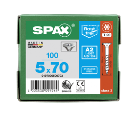 SPAX Senkkopf T-STAR plus - Teilgewinde Edelstahl rostfrei A2 1.4567  T20  -  5x70  -  100 Stk