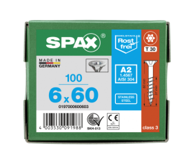 SPAX Senkkopf T-STAR plus - Teilgewinde Edelstahl rostfrei A2 1.4567  T30  -  6x60  -  100 Stk