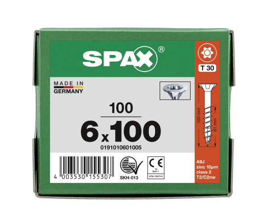 SPAX Senkkopf T-STAR plus - Teilgewinde WIROX A3J  T30  -  6x100  -  100 Stk