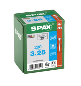 SPAX Senkkopf T-STAR plus - Vollgewinde Edelstahl rostfrei A2 1.4567      T10  -  3x25  -  200 Stk