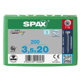 SPAX Senkkopf T-STAR plus - Vollgewinde Edelstahl rostfrei A2 1.4567      T15  -  3,5x20  -  200 Stk
