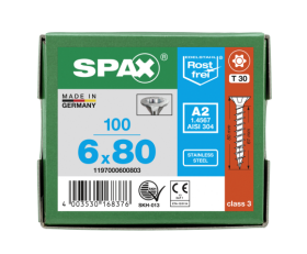 SPAX Senkkopf T-STAR plus - Vollgewinde Edelstahl rostfrei A2 1.4567      T30  -  6x80  -  100 Stk