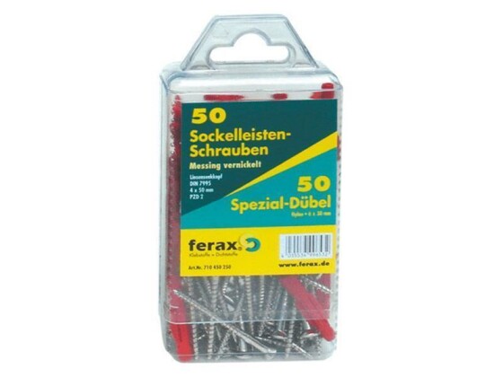 ferax Sockelleisten-Schrauben-Set 50 Schrauben + 50 Dübel - Messing vernickelt
