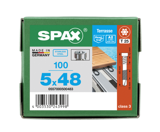 SPAX Terrassenschraube für Aluminium Profile Edelstahl rostfrei A2 1.4567  5x48 - 100 Stk